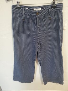 LOFT Navy and White Pinstripe Cropped Pants